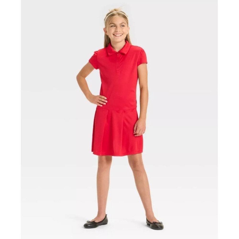 Girls' Short Sleeve Uniform Performance Jersey Tennis Dress - Cat & Jack Red XS - Picture 2 of 3